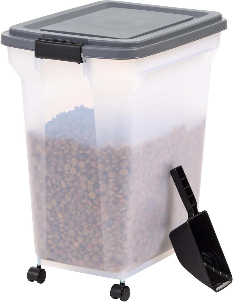 IRIS USA Dog Food Storage Container 40 lbs, Attachable Wheels, & Included Scoop, for Dog Cat Birds and other Pets, Dark Gray